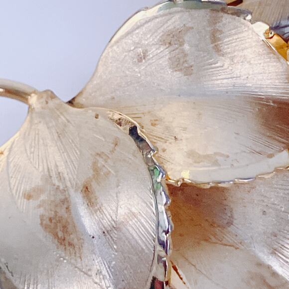 Signed Primex Mid Century Gold Tone Floral Brooch Earrings Set Leaf Flower - Picture 3 of 15